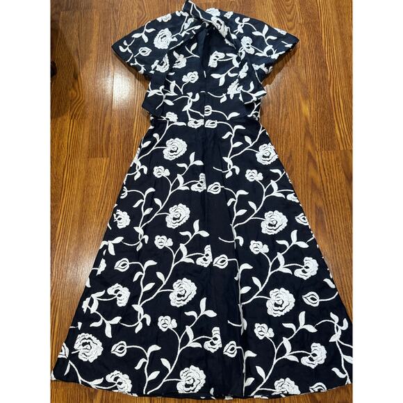 Silvia Tcherassi Lea Blue Embroidered Linen Cotton Midi Dress Twist Neckline S - Picture 13 of 16